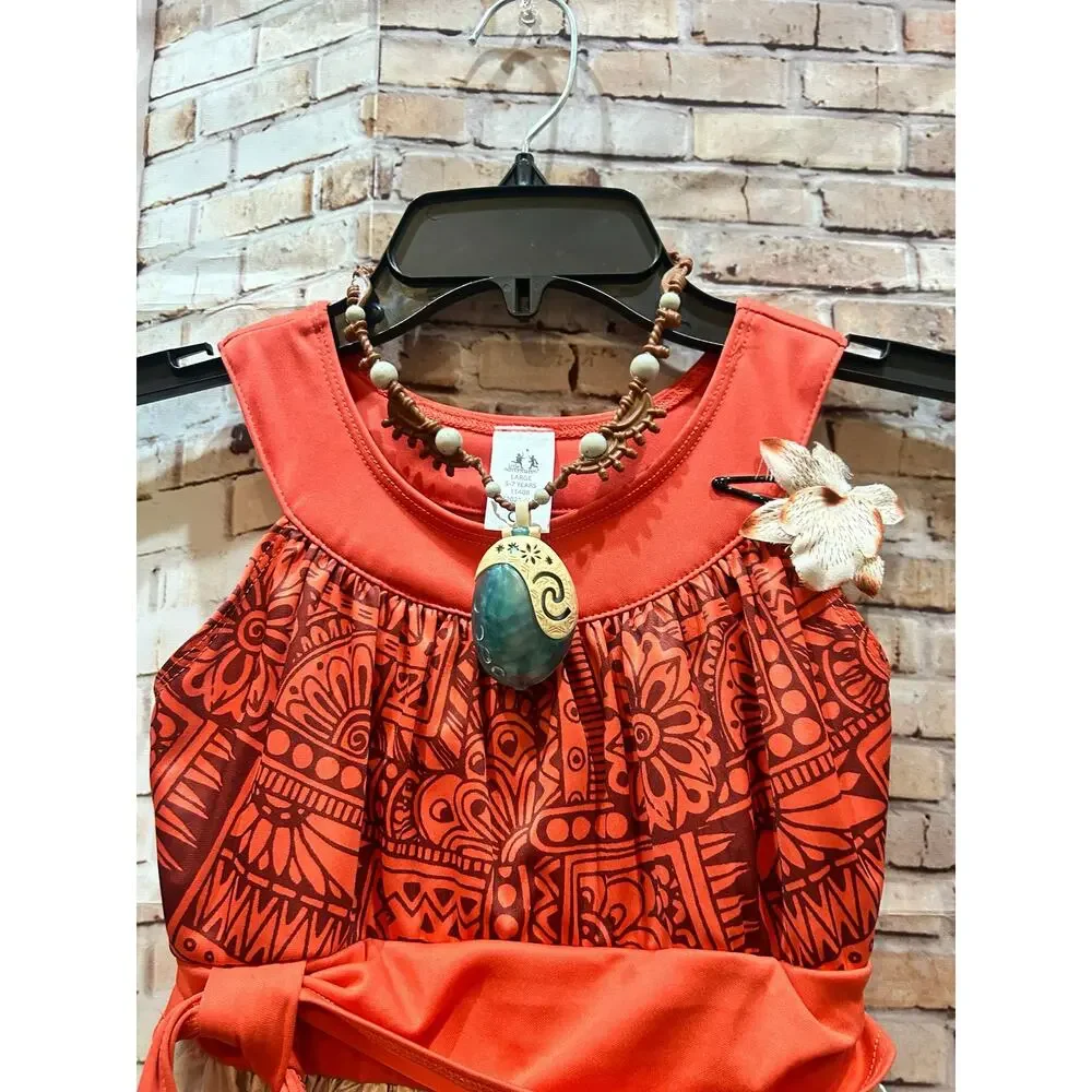 Little Adventures Moana Disney Girls Red Floral Princess Outfit Costume sz L